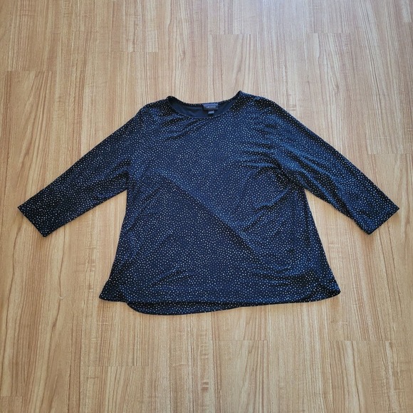 J JIll Wearever Top Shirt Womens Large Black White Swiss Dot Stretchy Everyday - Picture 2 of 12